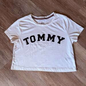 Tommy Hilfiger White Crop Top with Navy Logo